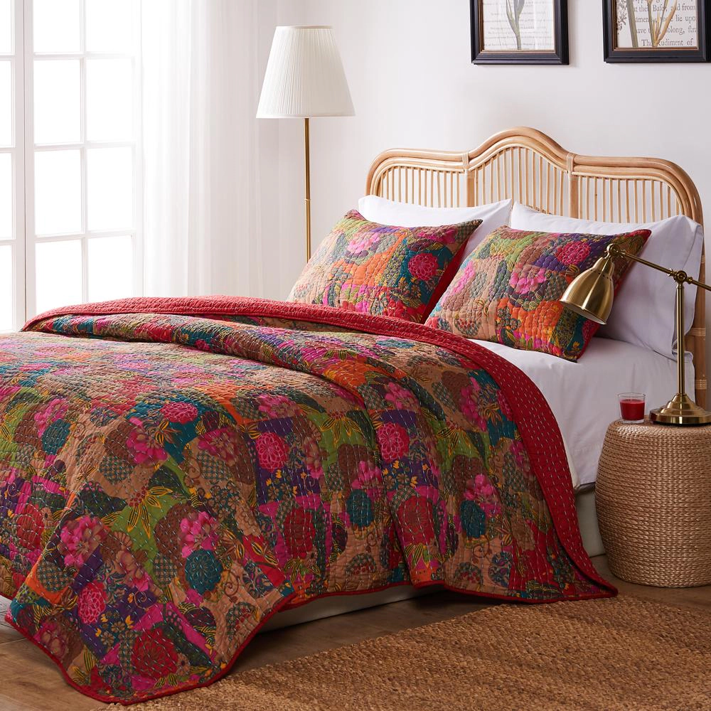 Greenland Home Fashion Jewel Quilt And Pillow Sham Set 3 Piece