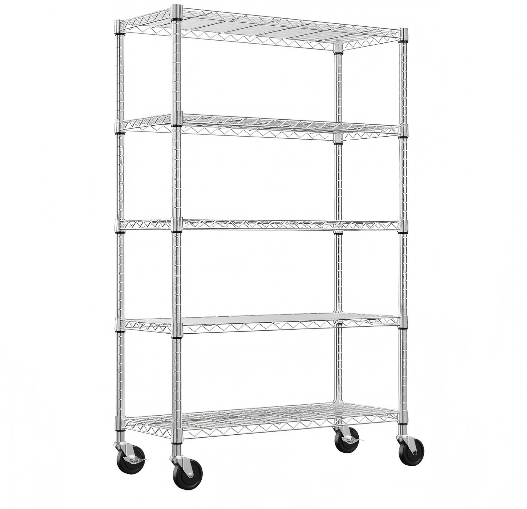 Flynama 5-Shelf Garage Pantry Shelving on Wheels, Heavy Duty Steel, Chrome (47"W x 76"H x 18"D)