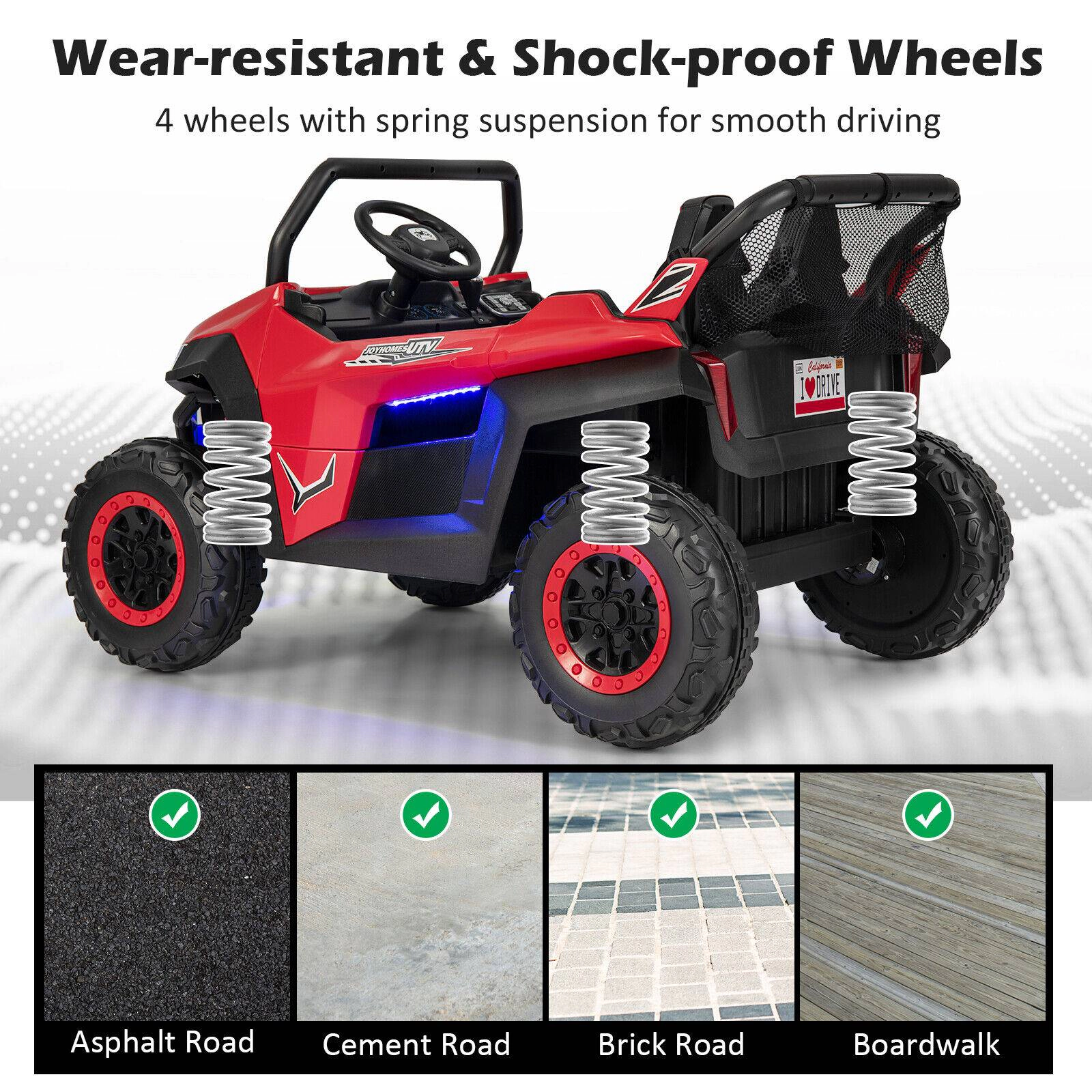 SUGIFT Red Slow Start Music Headlights and Storage Bag Kids 12V 2 Seater Ride On UTV