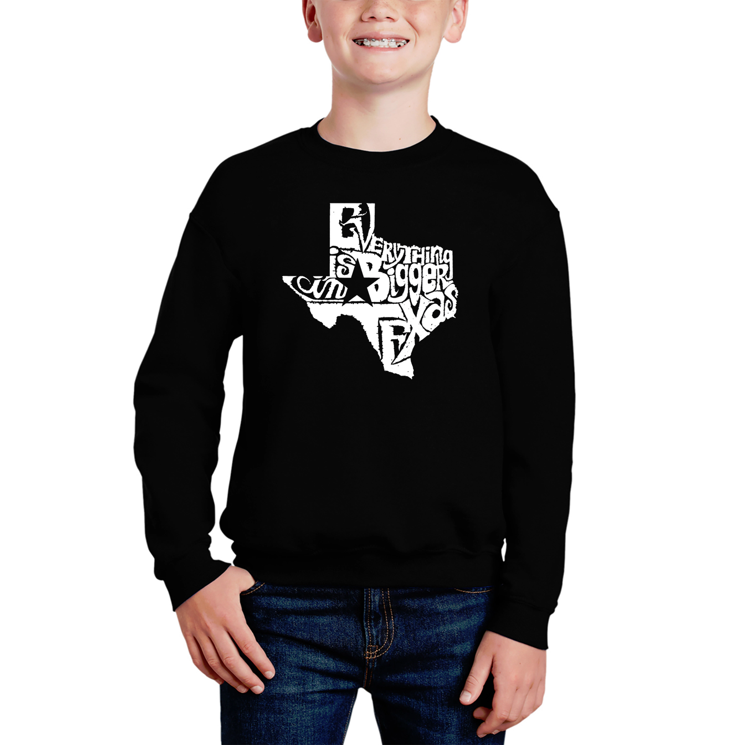 LA Pop Art Boy's Word Sweatshirt - Everything Is Bigger Texas
