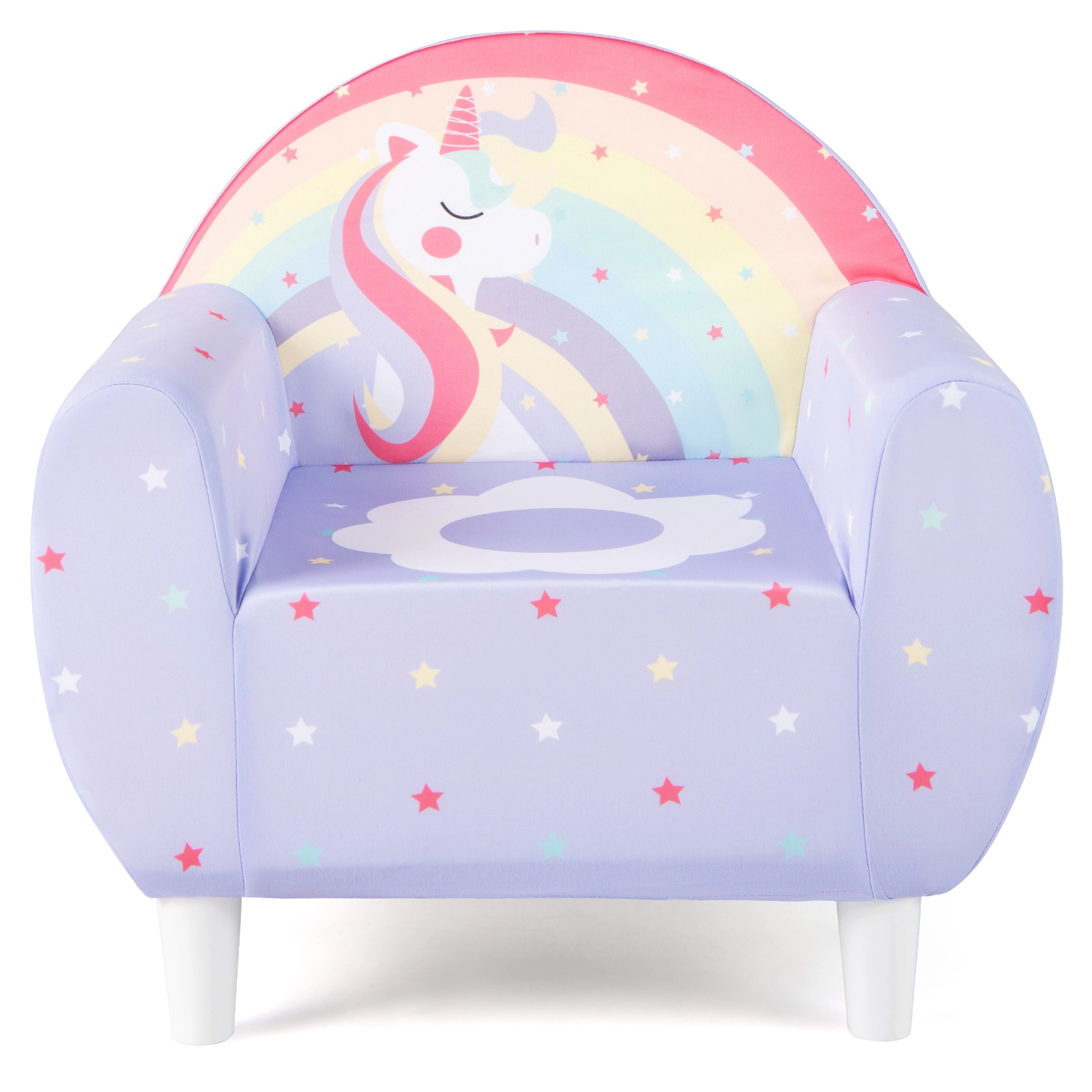 SUGIFT Purple Breathable Spandex Cover Unicorn Print and Wooden Frame Kids Sofa