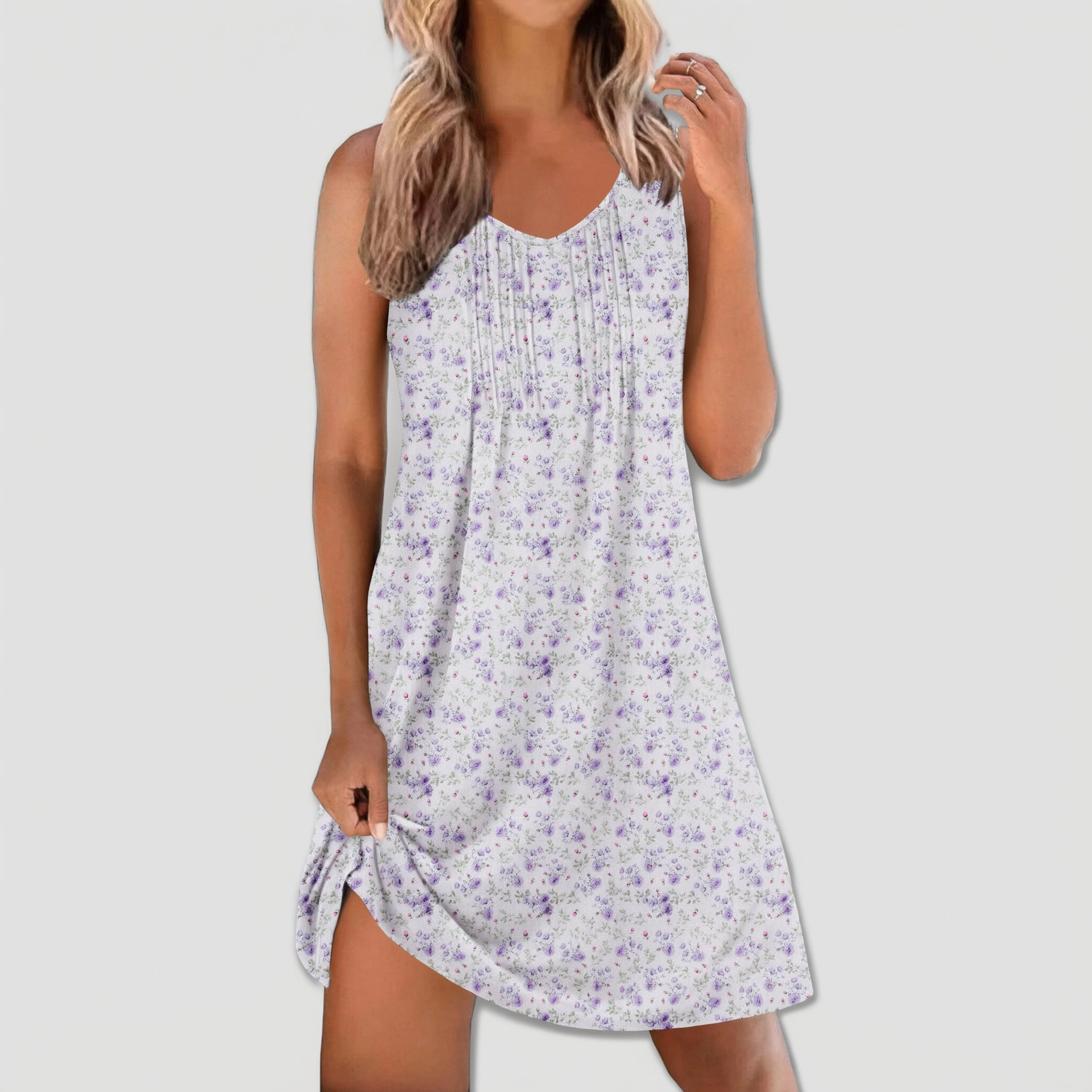 Ekouaer Cotton Nightgowns Night Gown Tank Sleep Shirts Pleated V Neck Chemise