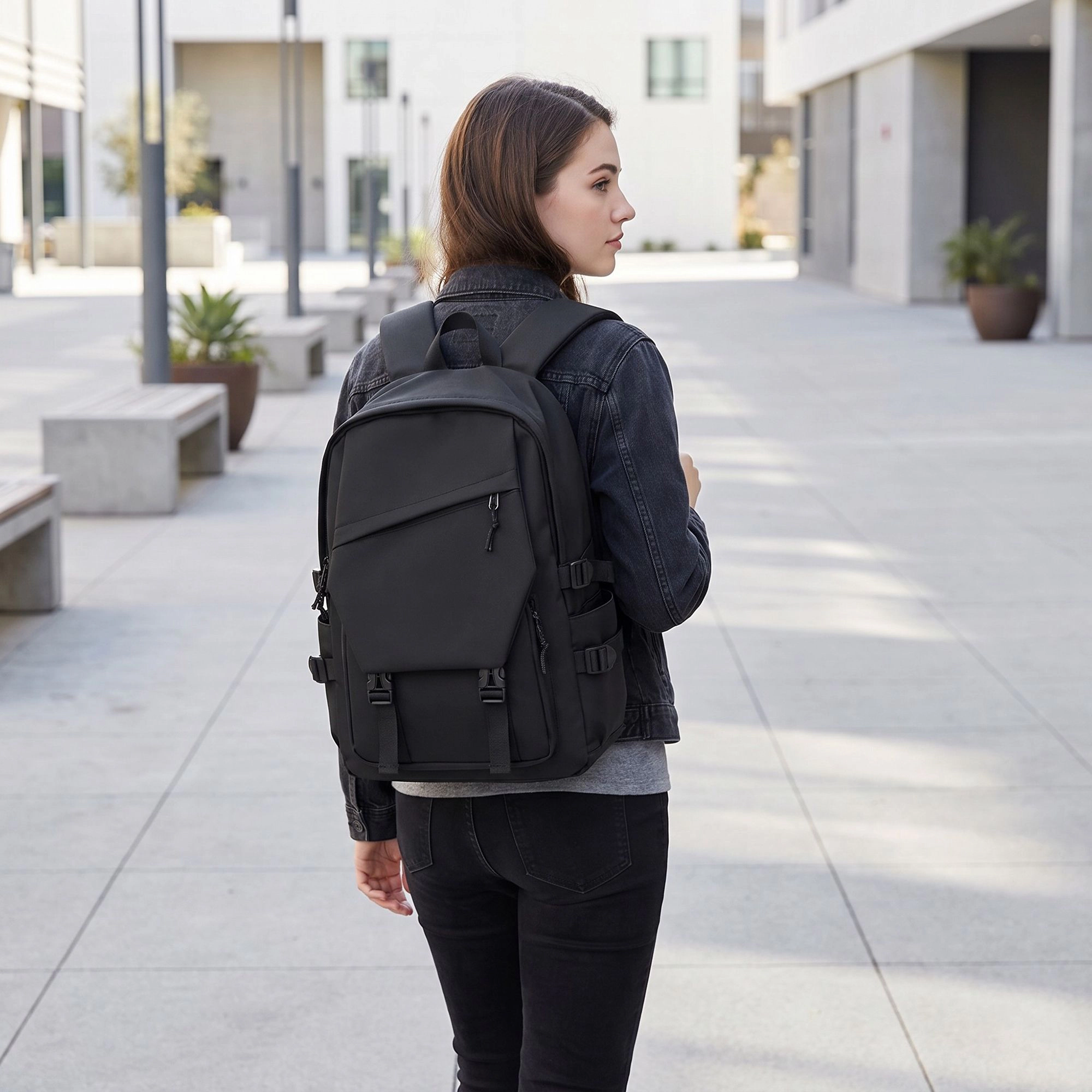 Alilang Women's Large Laptop Backpack with Front Flap Pocket Buckle Straps Side Pockets and Padded Shoulder