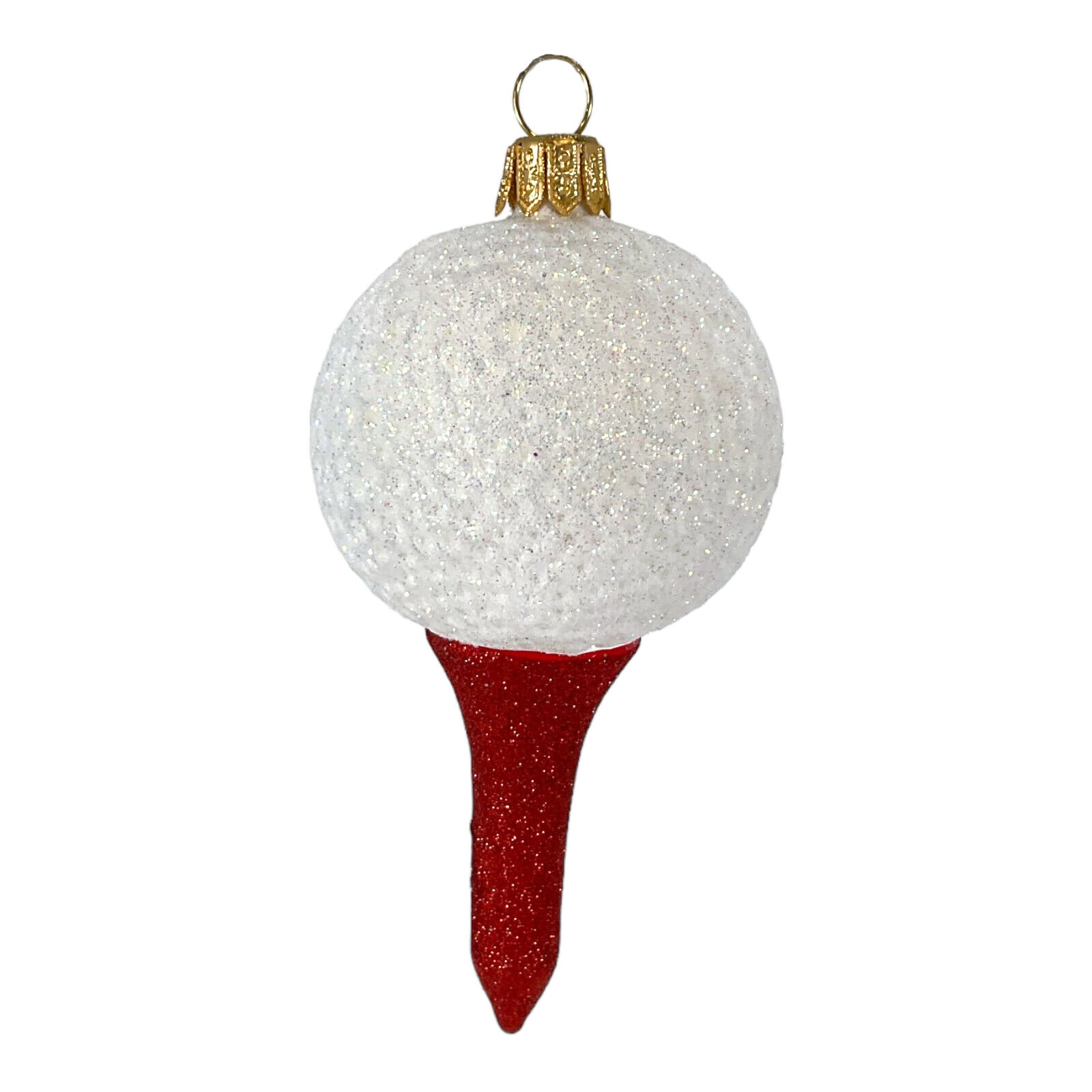 Pinnacle Peak Trading Company Golf Ball on Red Tee Polish Blown Glass Hanging Christmas Tree Ornament 4 inch