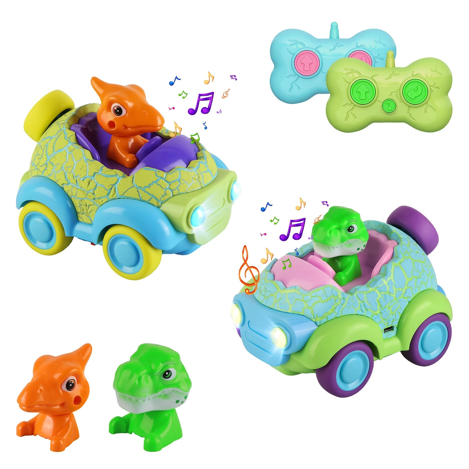 GBruno 2-Pack Rechargeable Dinosaur Remote Control Cars