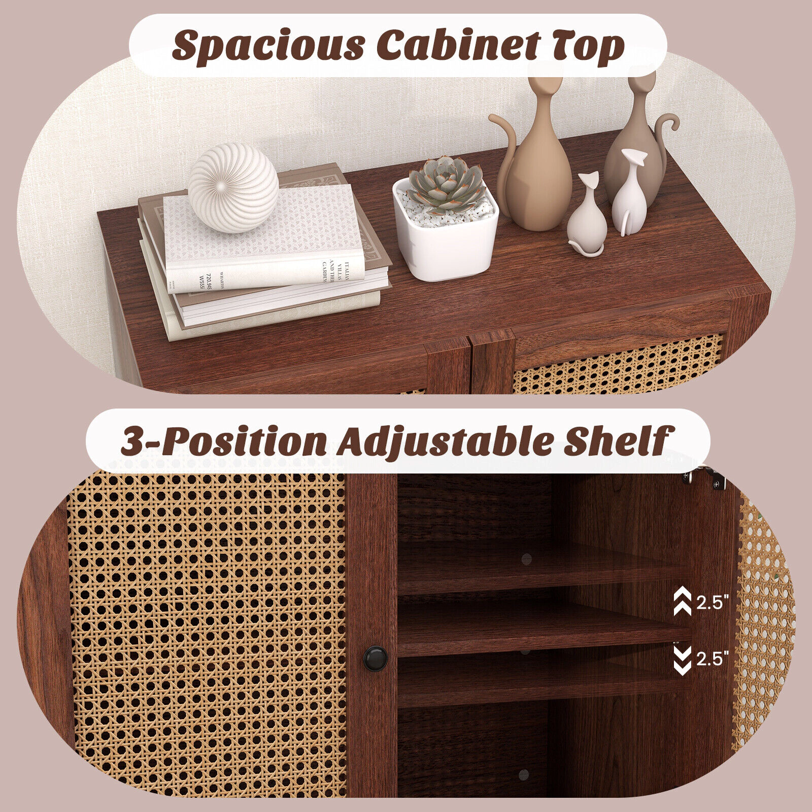 LJG Kitchen Sideboard with 2 Rattan Doors and Adjustable Shelf