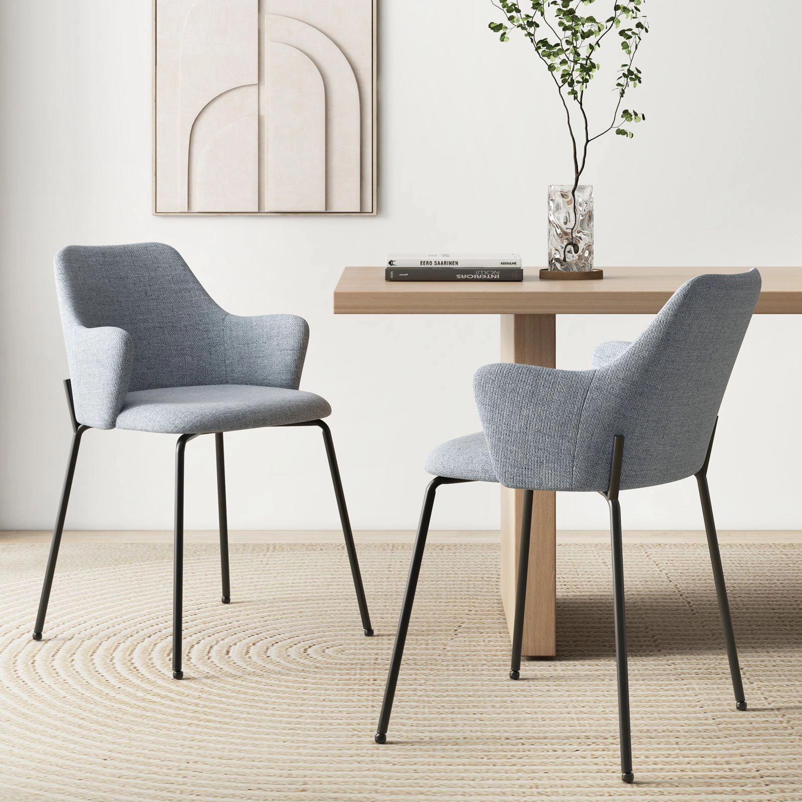 SlickBlue Gray Modern Dining Chair, Metal Frame, Upholstered Seat, 330 lbs