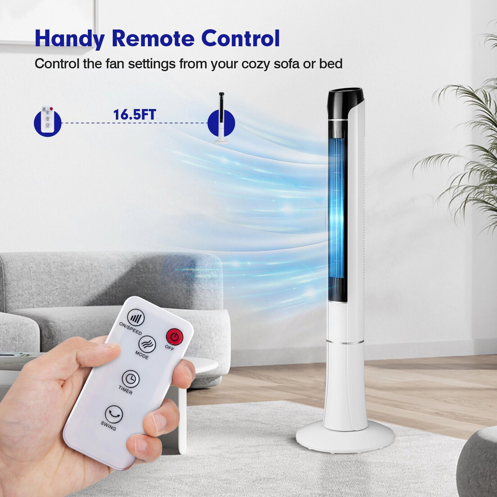 SlickBlue Quiet Tower Fan with 3 Wind Modes for Bedroom and Living Room