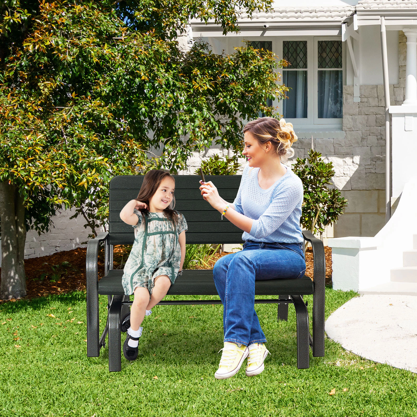 LJG 2-Seat Porch Glider with HDPE Back Seat and Steel Frame