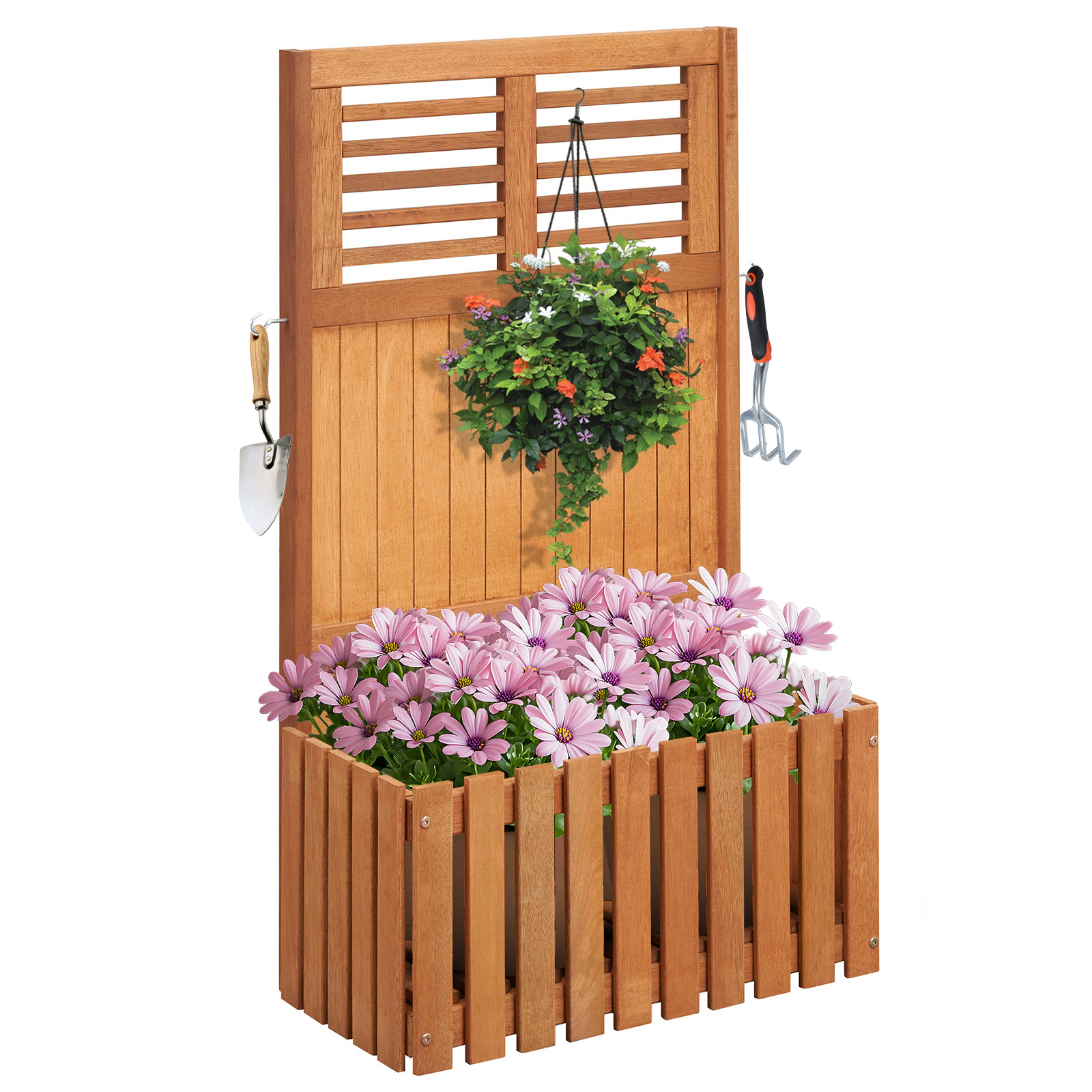 LJG Wooden Raised Garden Bed with Privacy Screen