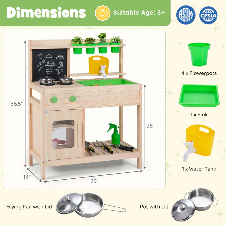 Hivvago Kids Mud Kitchen Play Pretend Kitchen With Chalkboard For Kids Aged 3+