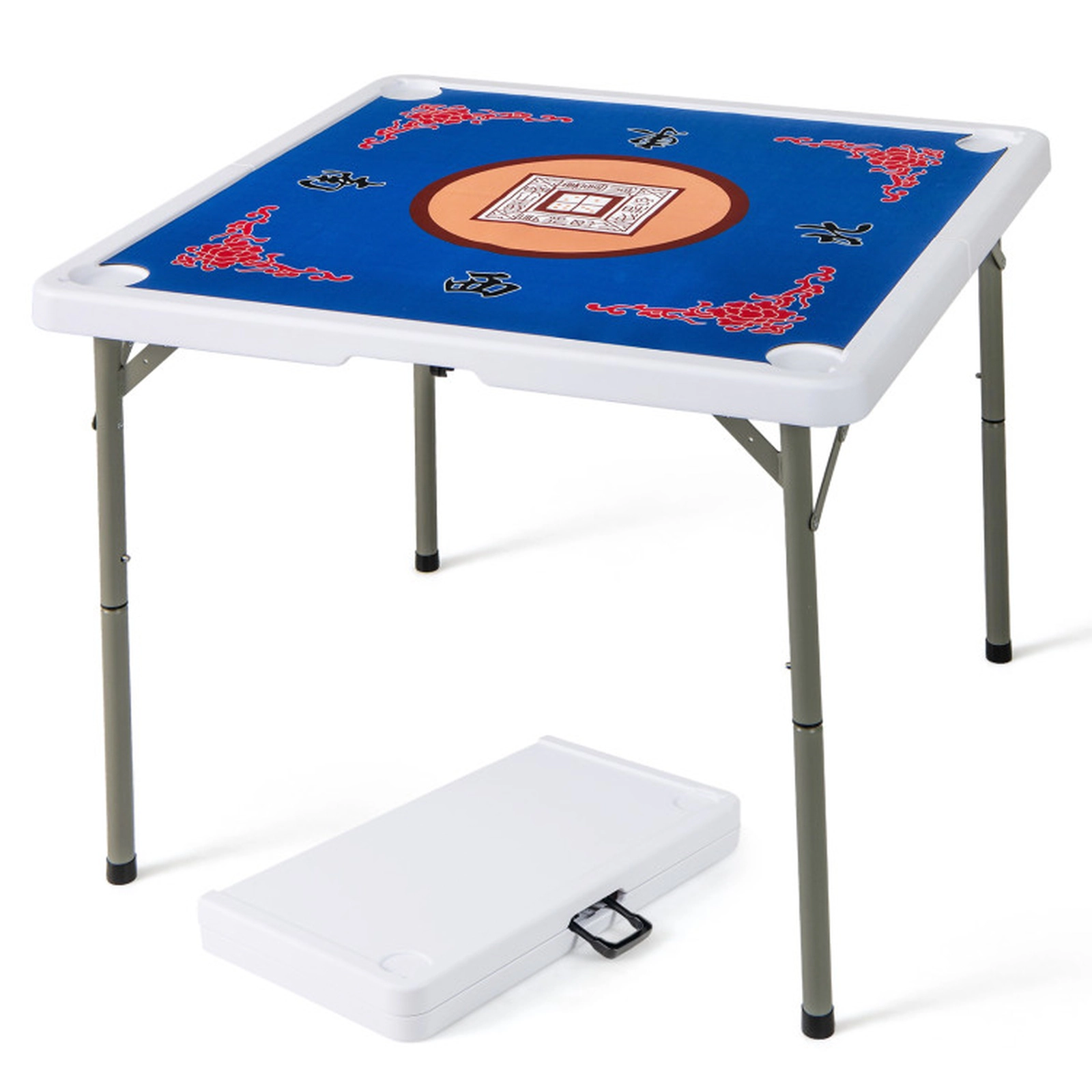 SUGIFT 35-in 180-lb 4-Player Folding Mahjong Card Table with Felt Mat Cup Holders and Carrying Bag
