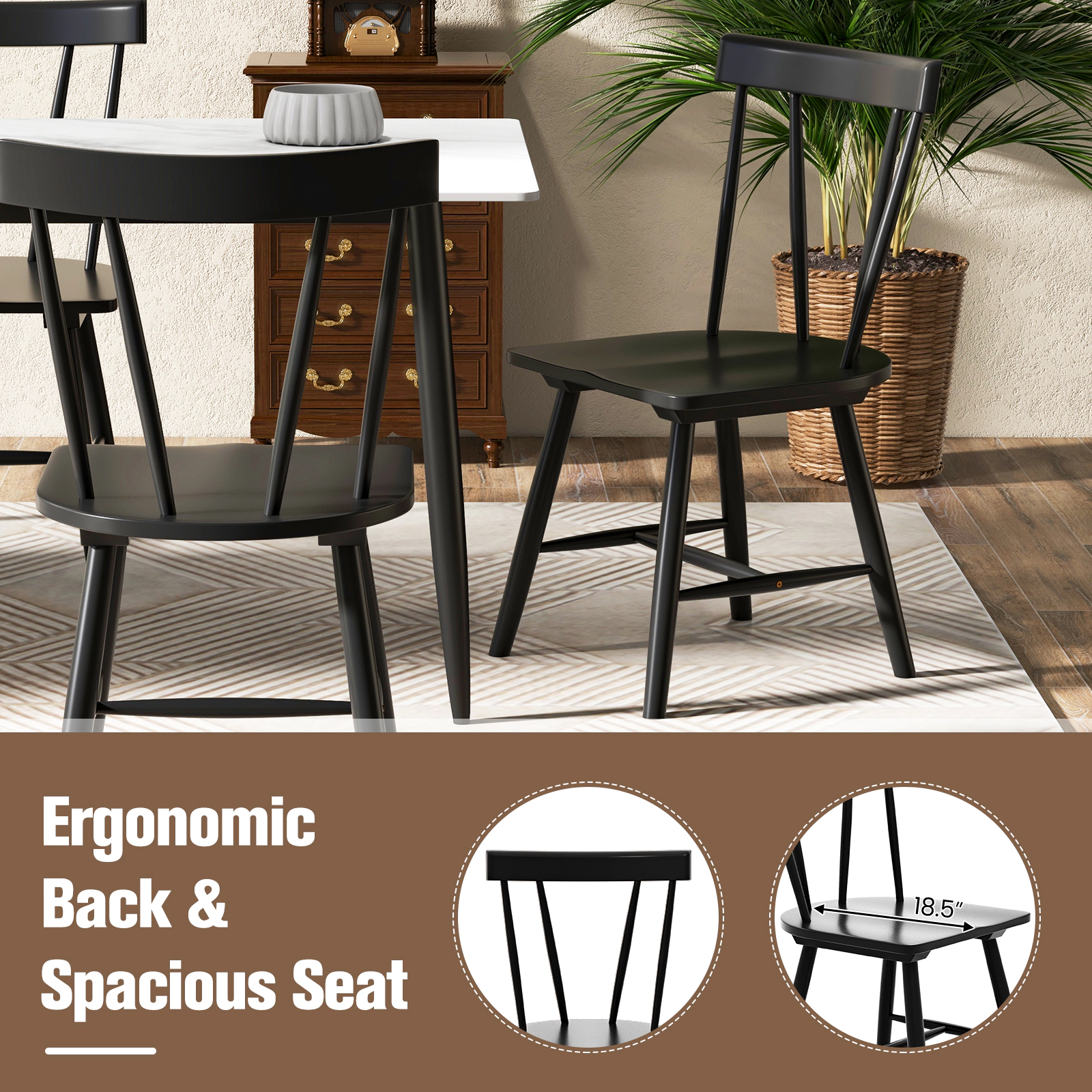 LJG Windsor Style Armless Chairs with Solid Rubber Wood Frame