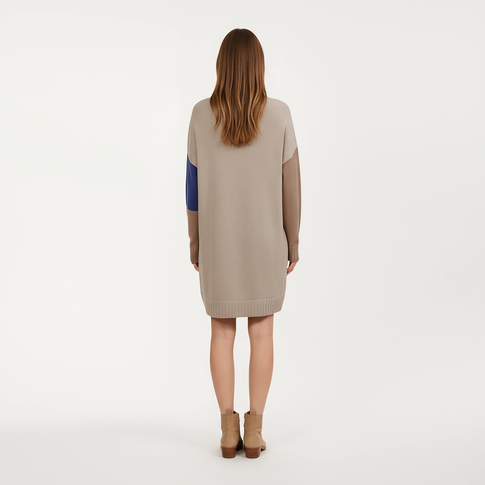Anna-Kaci Women's Colorblock Knit Long Sleeves Ribbed Edges Straight Sweater Dress