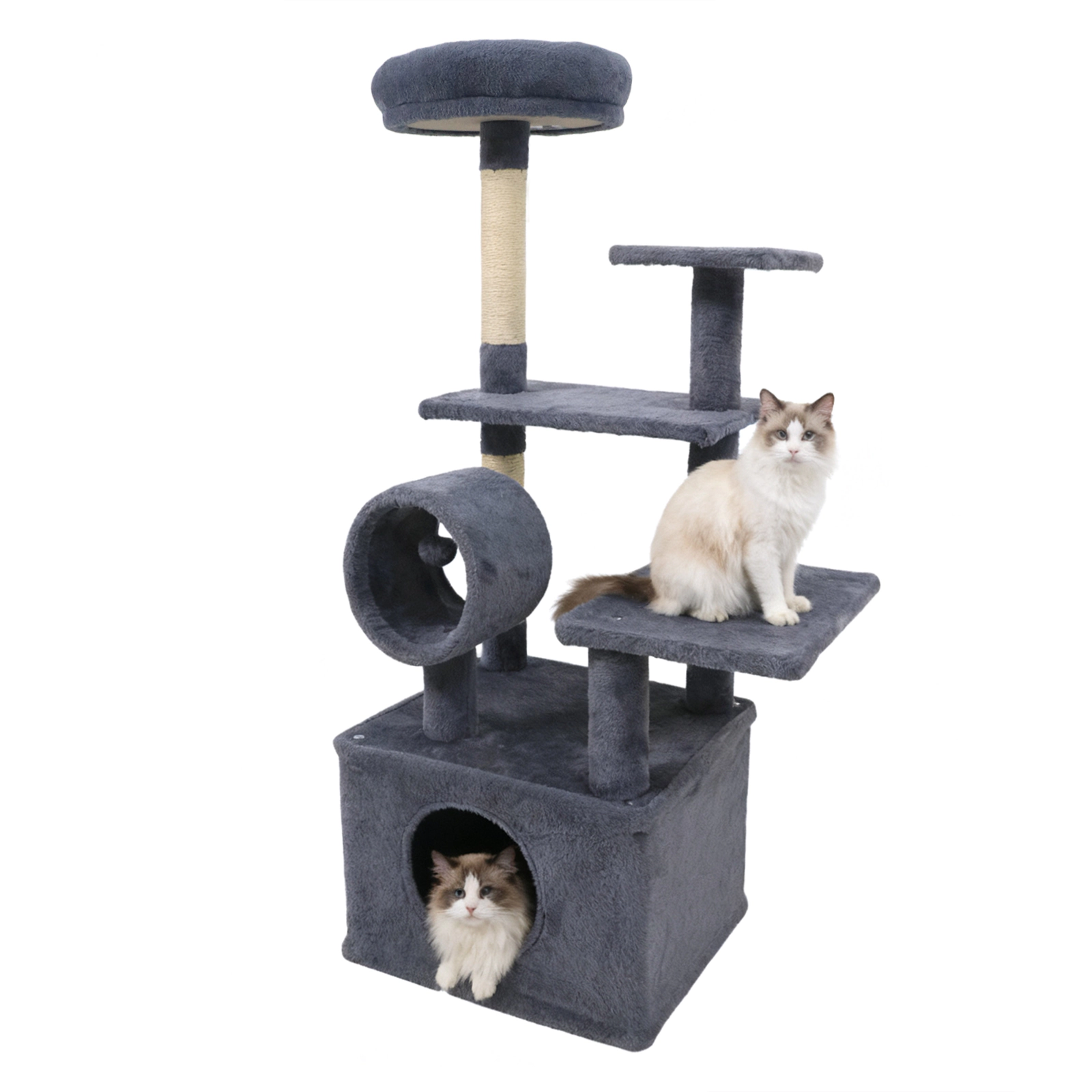 SUGIFT Gray 48 in Multi-Level Kitten Tower with Large Condo and Jute Scratching Posts