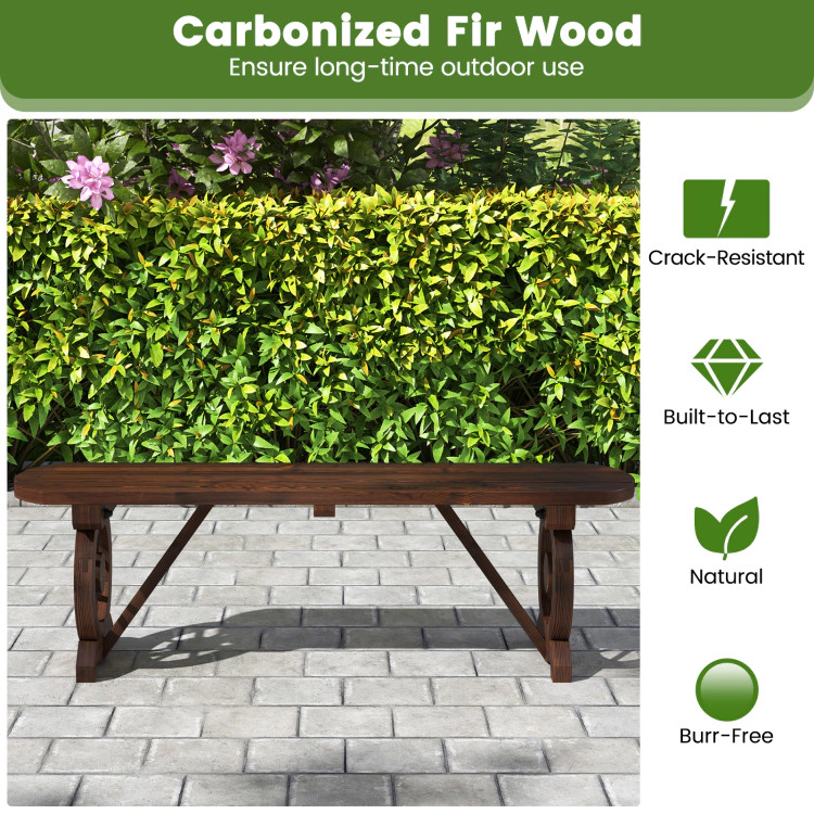 Hivvago Patio Rustic Wood Bench With Wagon Wheel Base