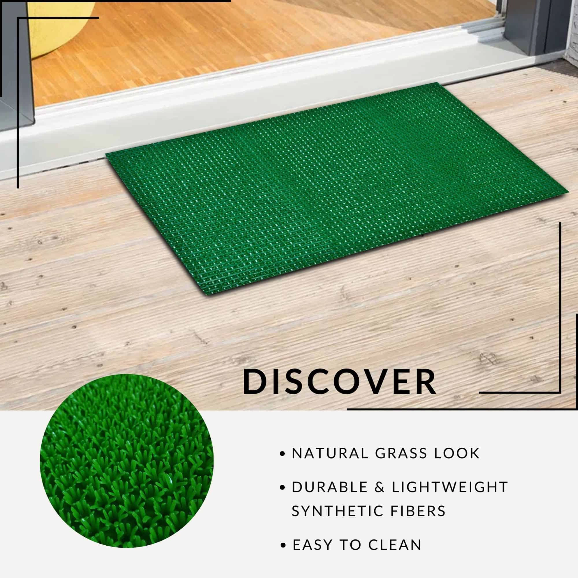 Evideco French Home Goods Green Pixie Grass Polyethylene Doormat 24 x 16 Inches