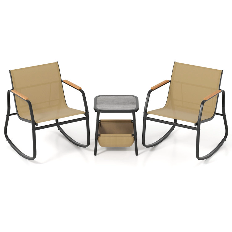 Hivvago 3 Piece Rocking Bistro Chairs And Side Table Set With Storage Bag