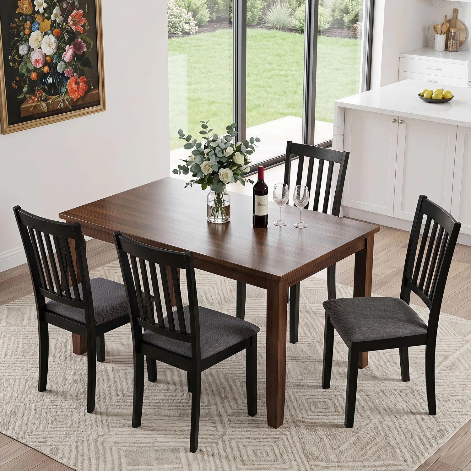 LJG Set of 4 Wooden Upholstered Dining Chairs with Rubber Wood Frame