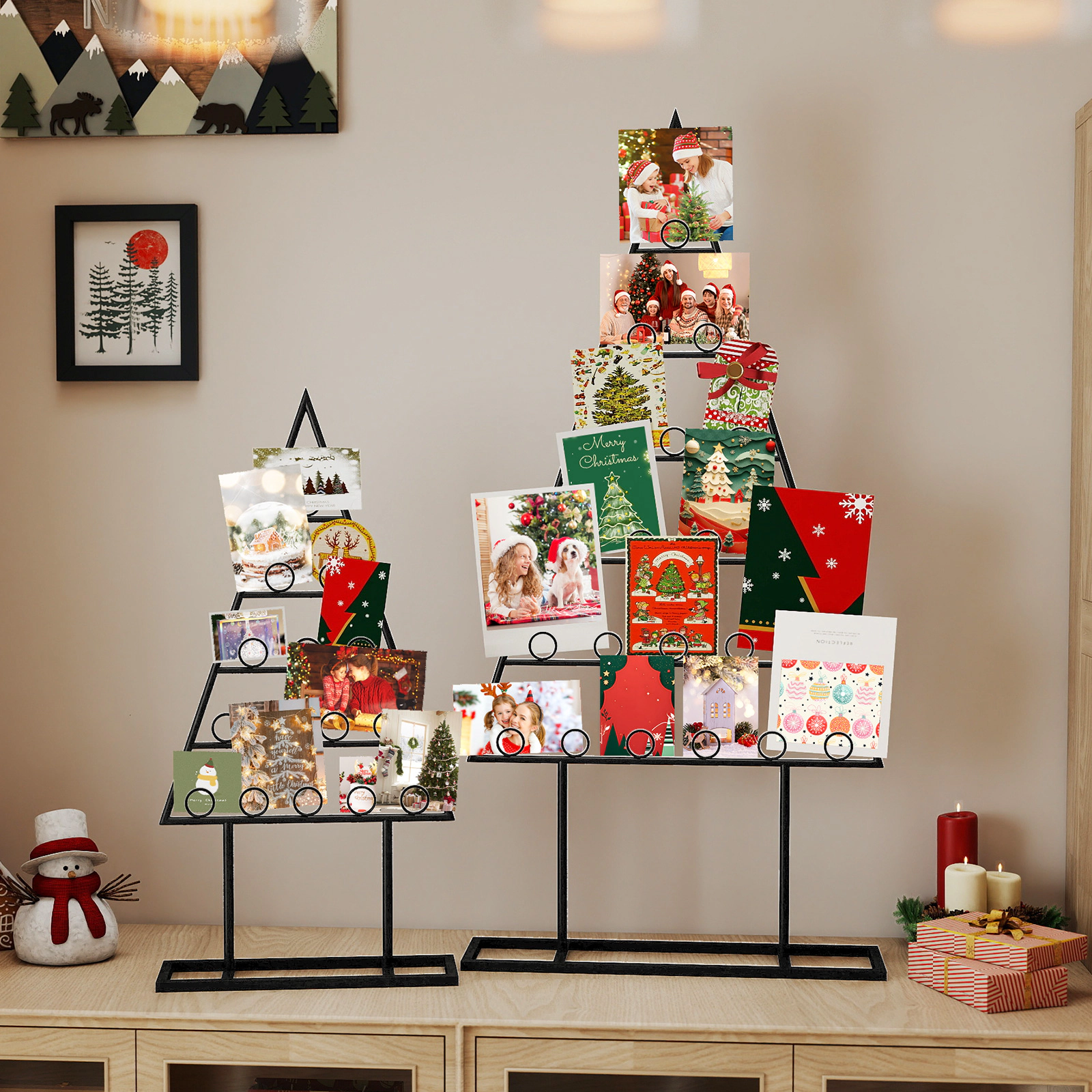 SUGIFT Christmas Tree Photo Holder Card Display Stands with 36 Round Clips and Hanging Rack Black/Golden