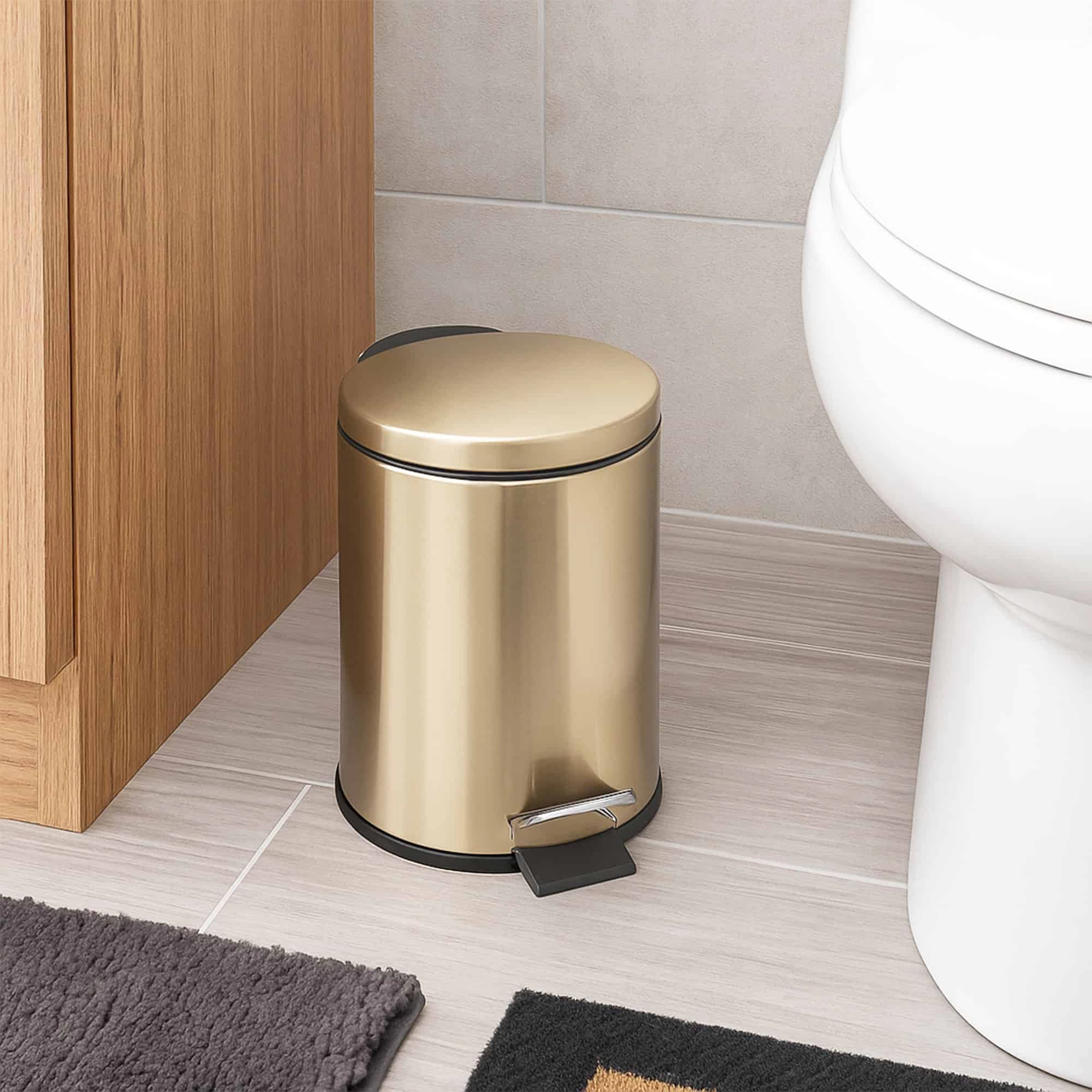 Evideco French Home Goods Brushed Gold 3 L Soft-Close Pedal Trash Can