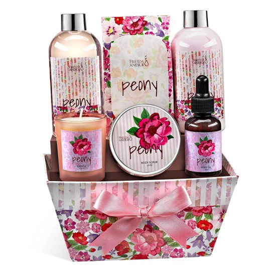 Freida & Joe Women Peony Floral Spa Basket Bath and Body Gift Set