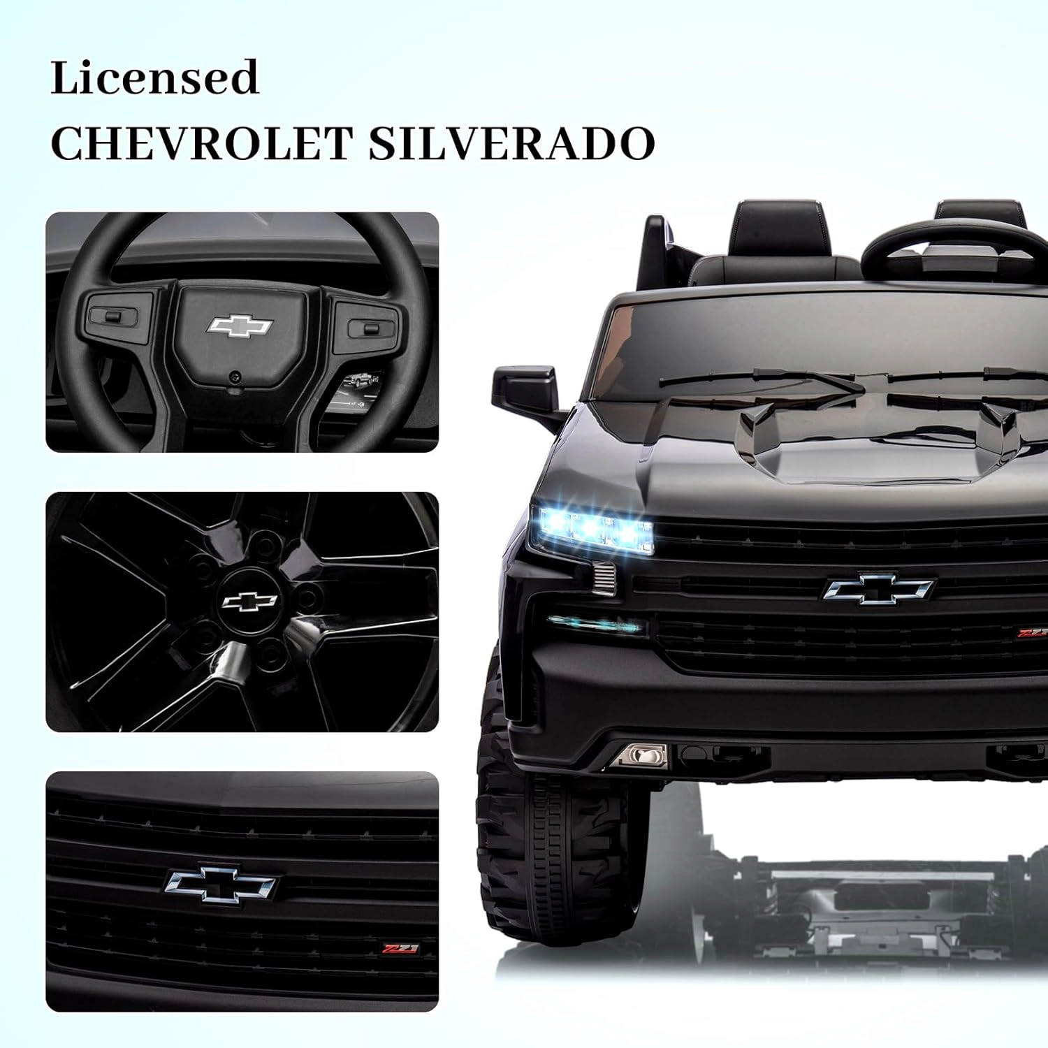 24V Licensed Chevrolet Silverado 2-Seater Kids Ride On Truck, Electric Car w/Remote, 90W Motors, LED Lights, Suspension