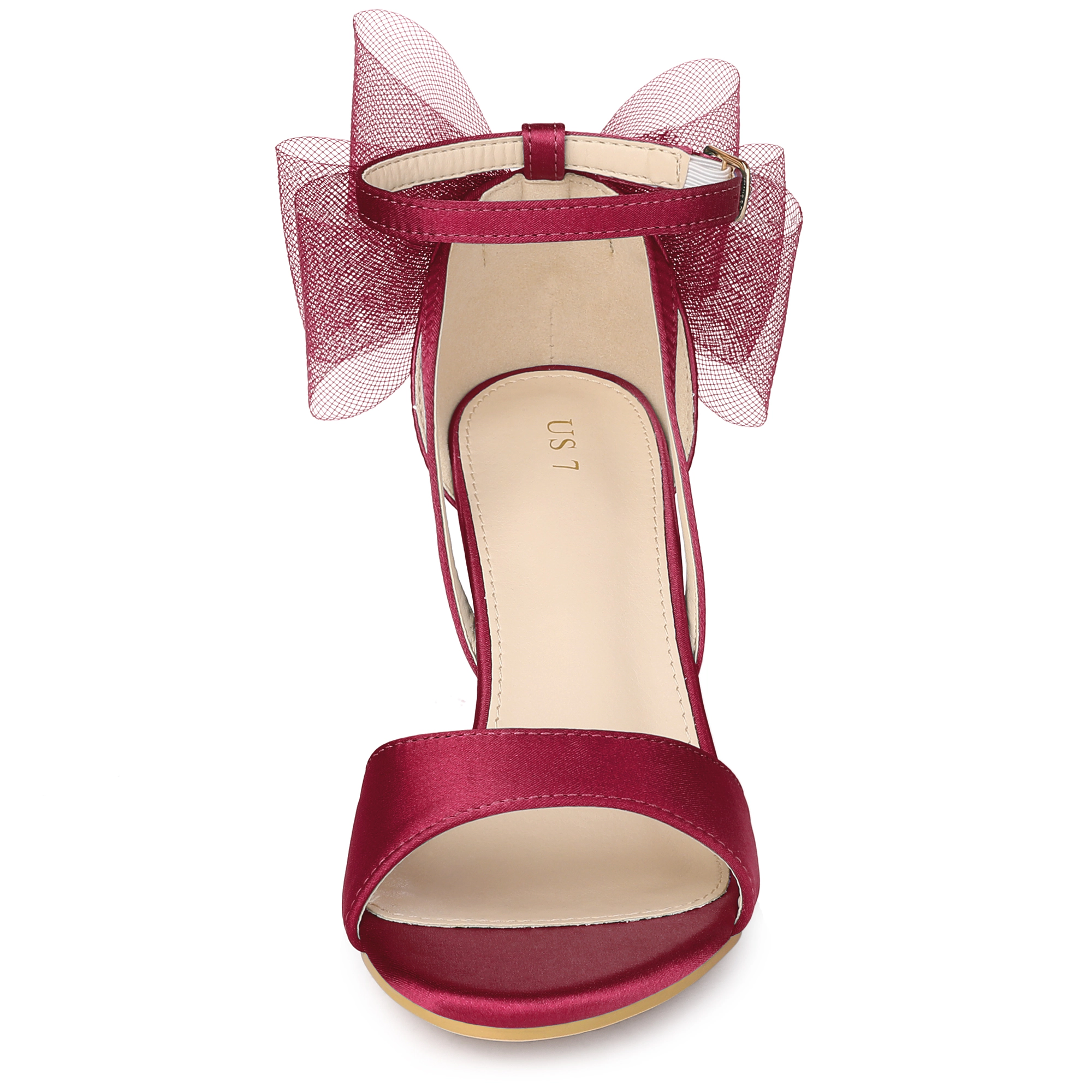BLISSFUL STEP Women's Satin Chunky Heel Open Toe Bridal Bow Sandals