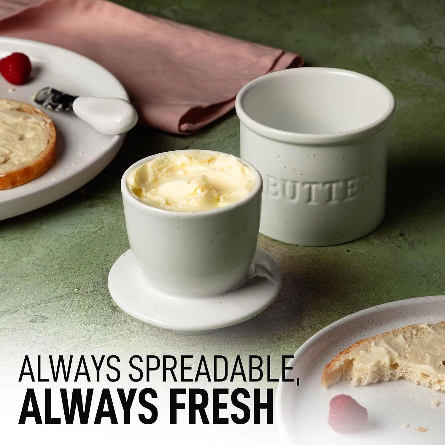 Zulay Kitchen Bell Shaped Butter Crock with Lid for Countertop with Water Line & Spreader Knife