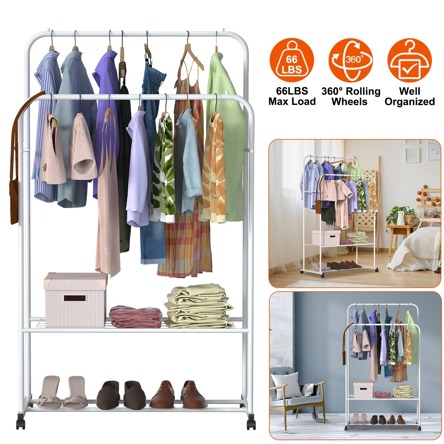 GBruno Rolling Garment Rack With Shoe Storage