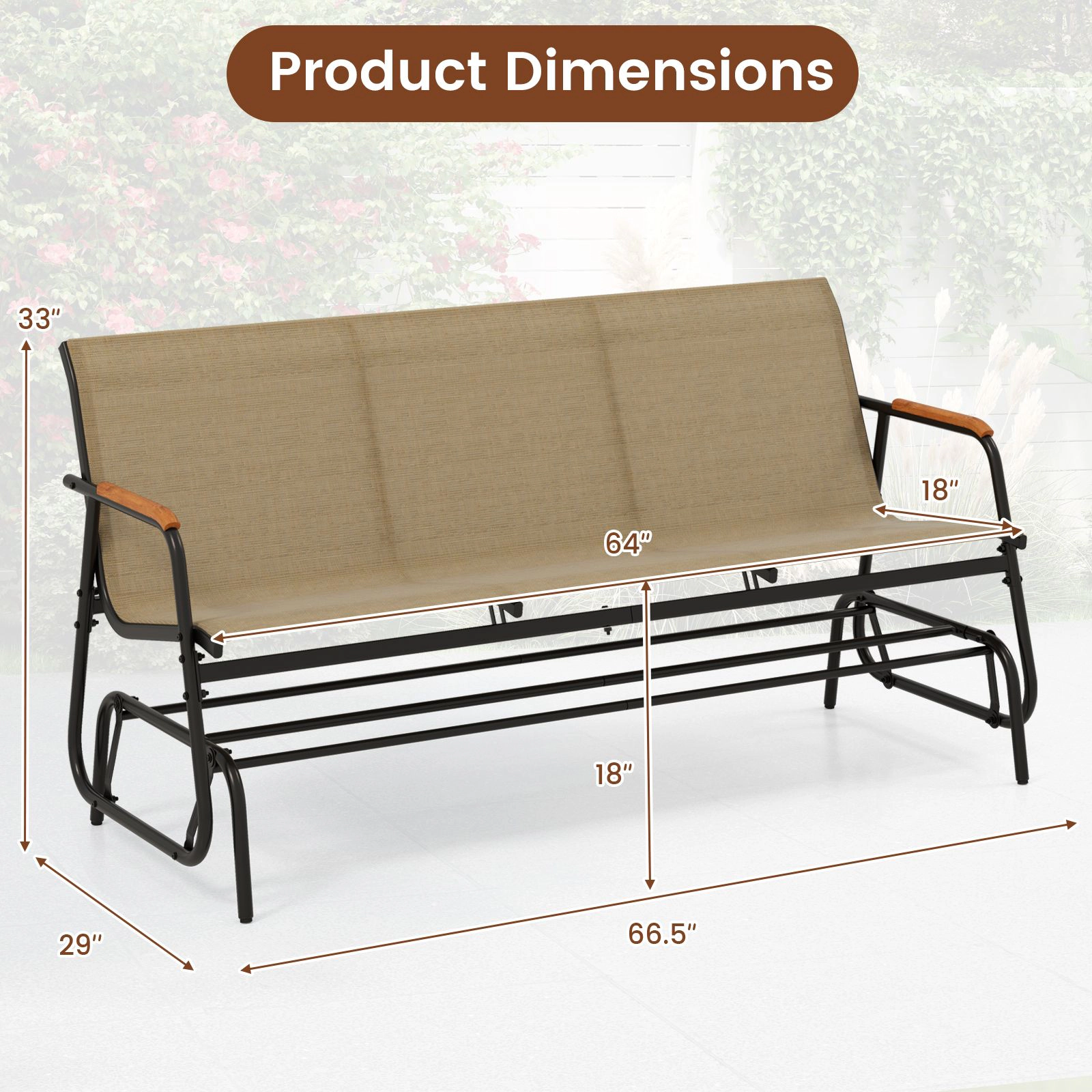 SlickBlue Patio Gliding Loveseat with Comfortable Fabric Seat & Metal Frame