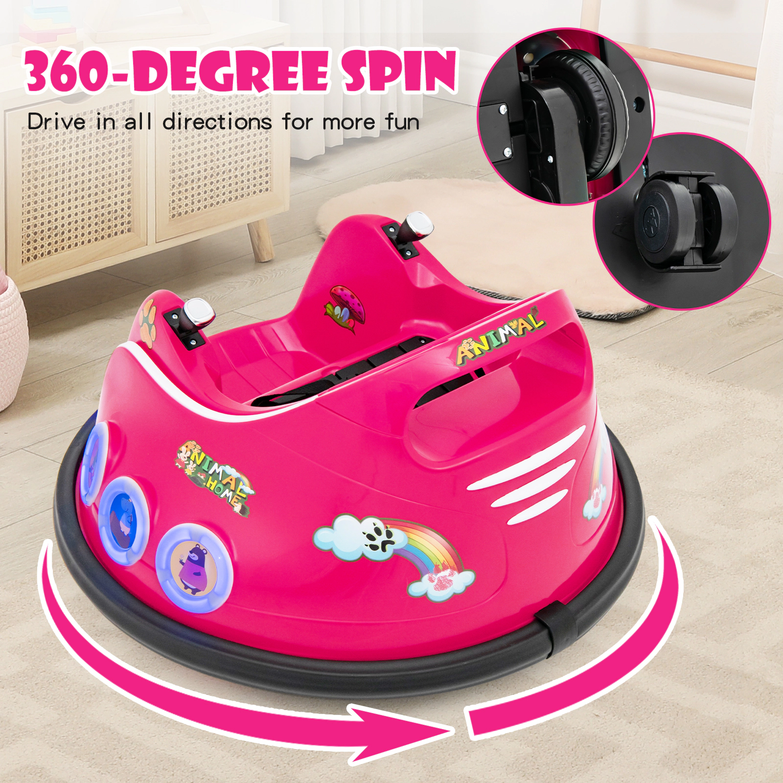 SUGIFT 12V Electric Ride On Car with Remote Control and Flashing LED Lights 66-lb Capacity Ages 37-96 Months Pink
