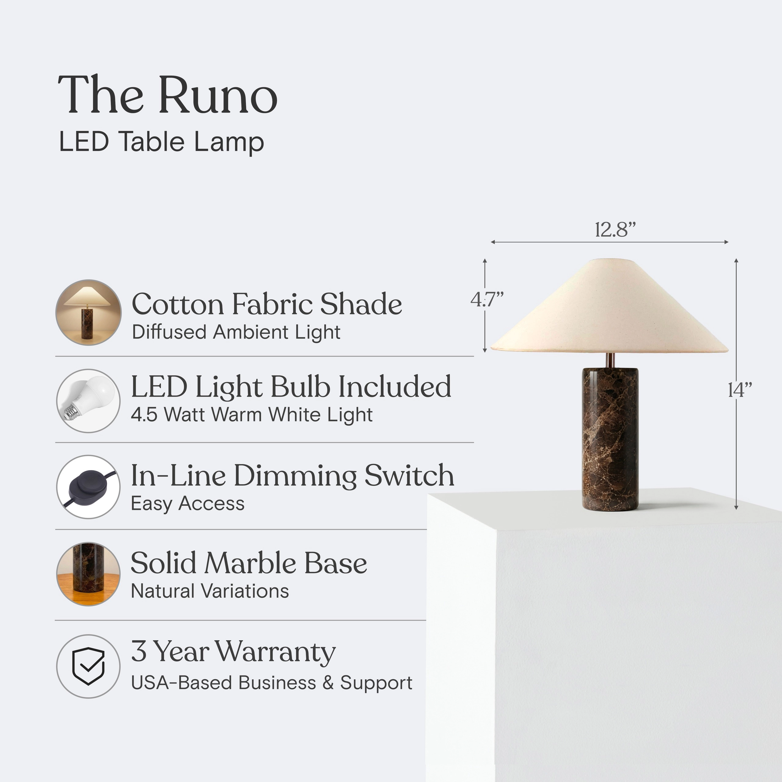 Brightech Runo Marble Travertine Table Lamp