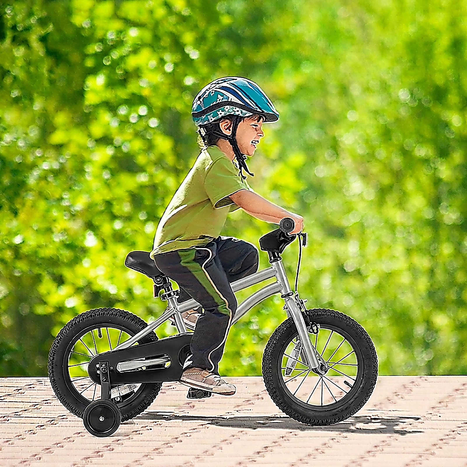 SUGIFT Kids Silver 14-in Steel Bike with Hand and Coaster Brakes and Enclosed Chain Guard Ages 3-5