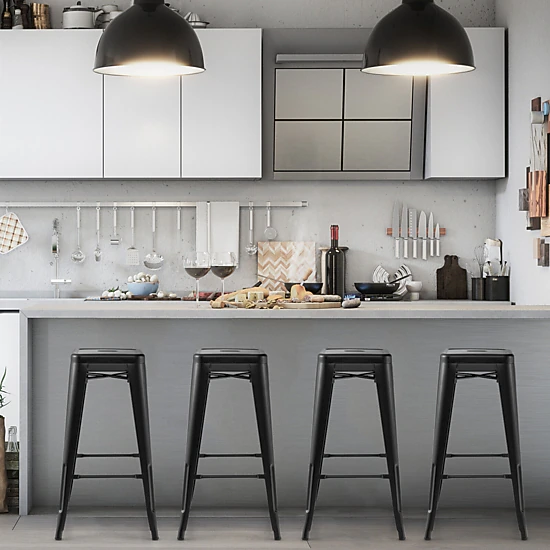 SUGIFT Set of 4 Black 30-Inch Backless Stackable Metal Bar Stools, 330 ...