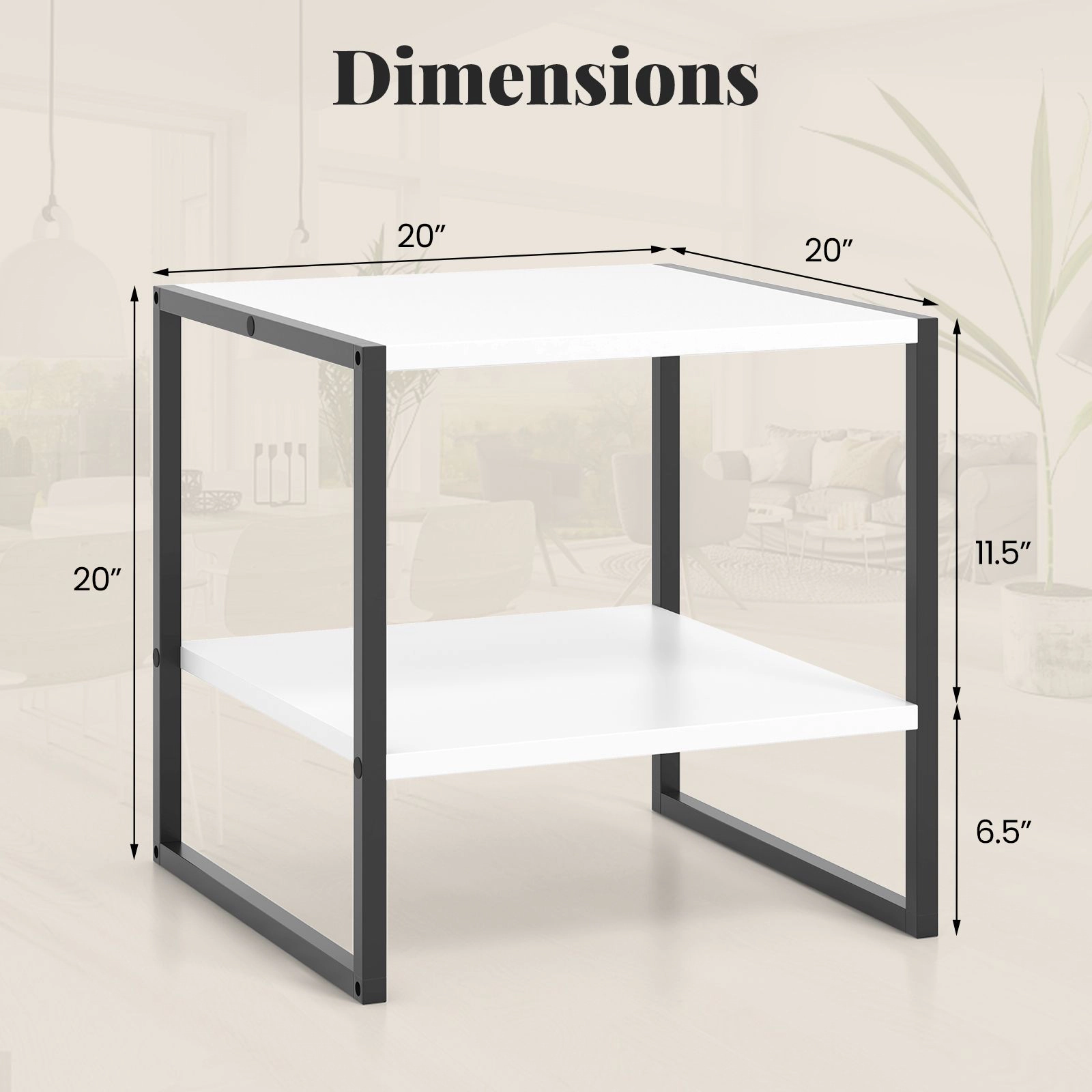 SlickBlue 2 Tier Modern Side Table with Metal Frame and Storage Shelf