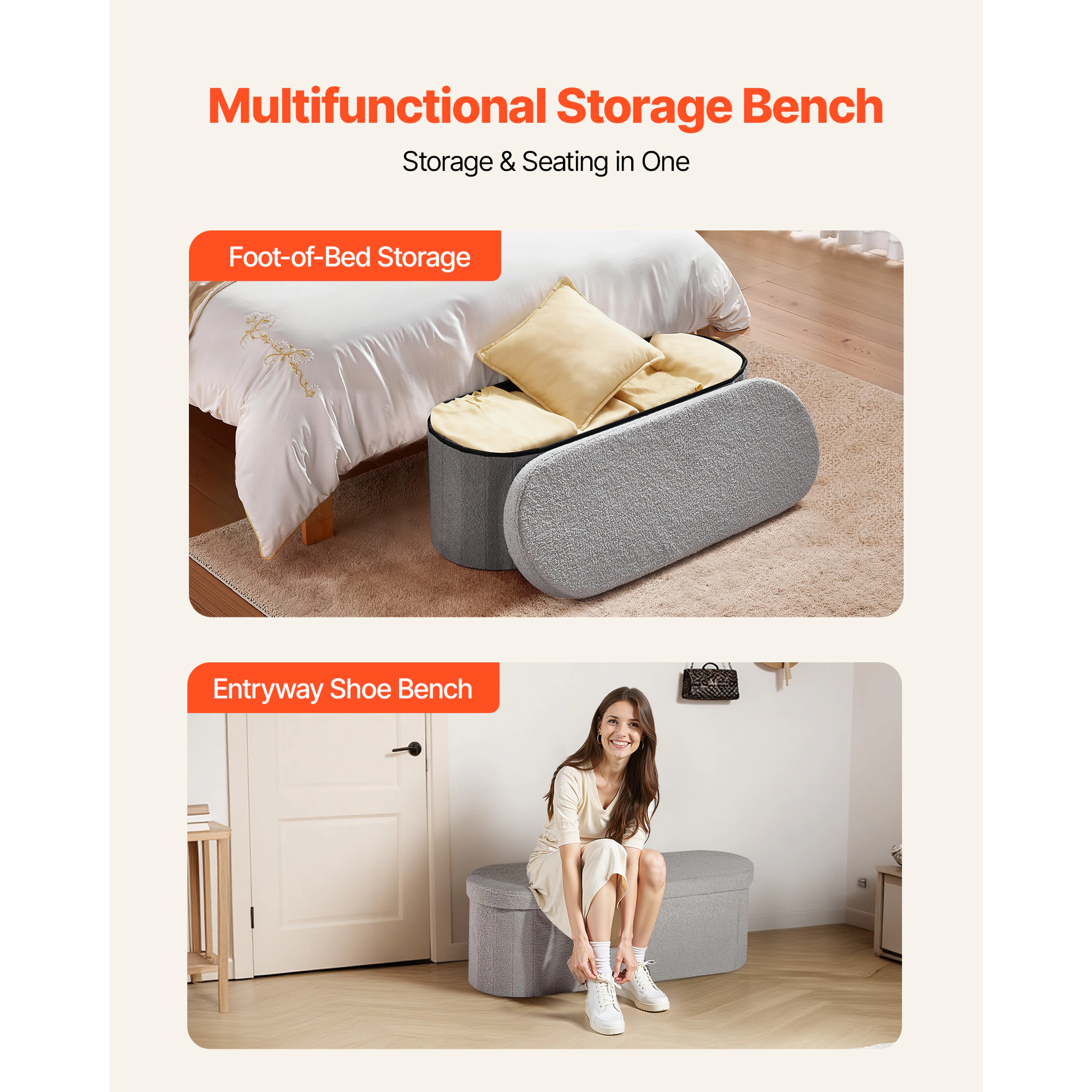 HONGGE Storage Ottoman Bench End of Bed Bench Upholstered Bed Ottoman Chest with Storage for Living Room Bedroom