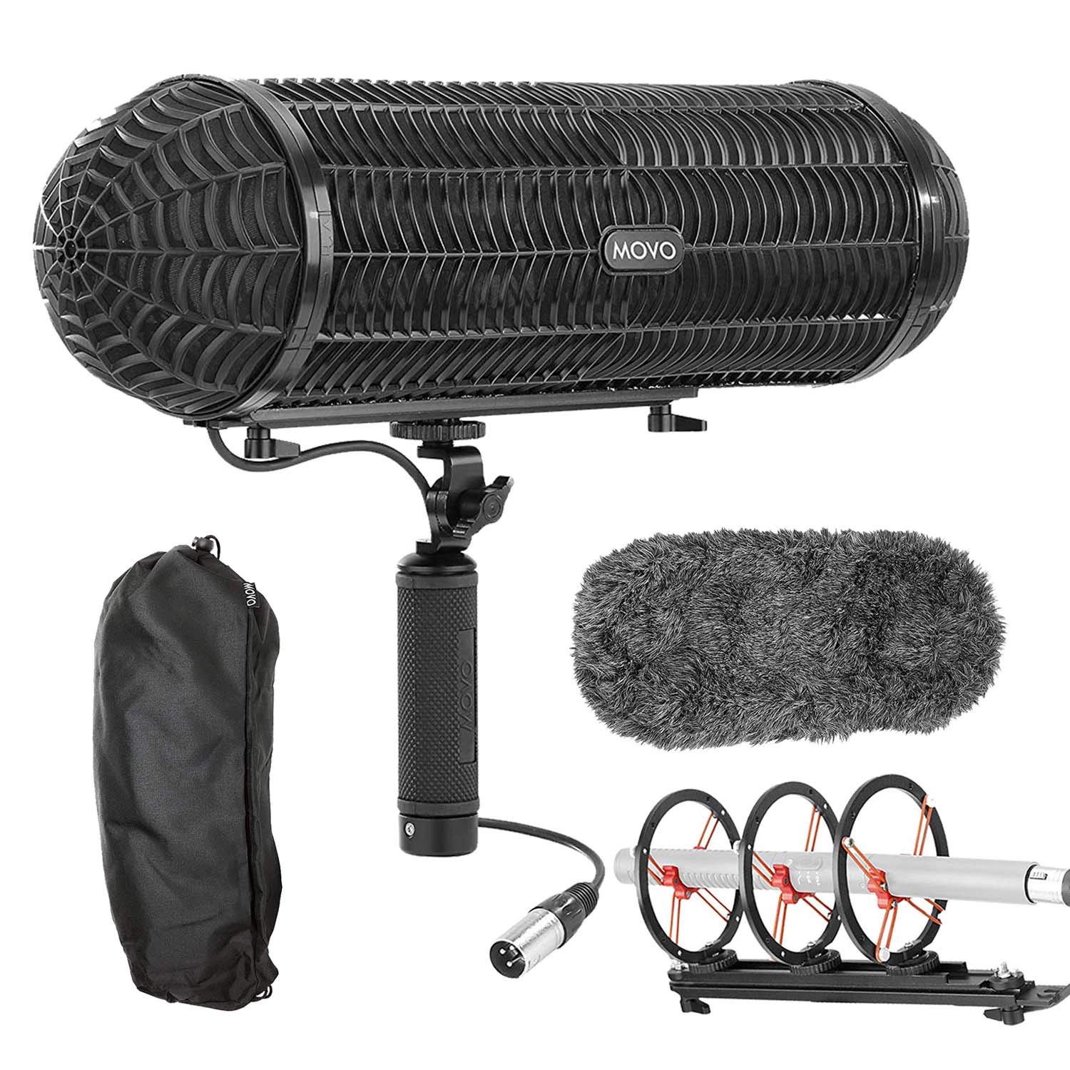 Movo BWS1000 Blimp Wind and Vibration Protection System for Shotgun Microphones - Features 12-point Internal
