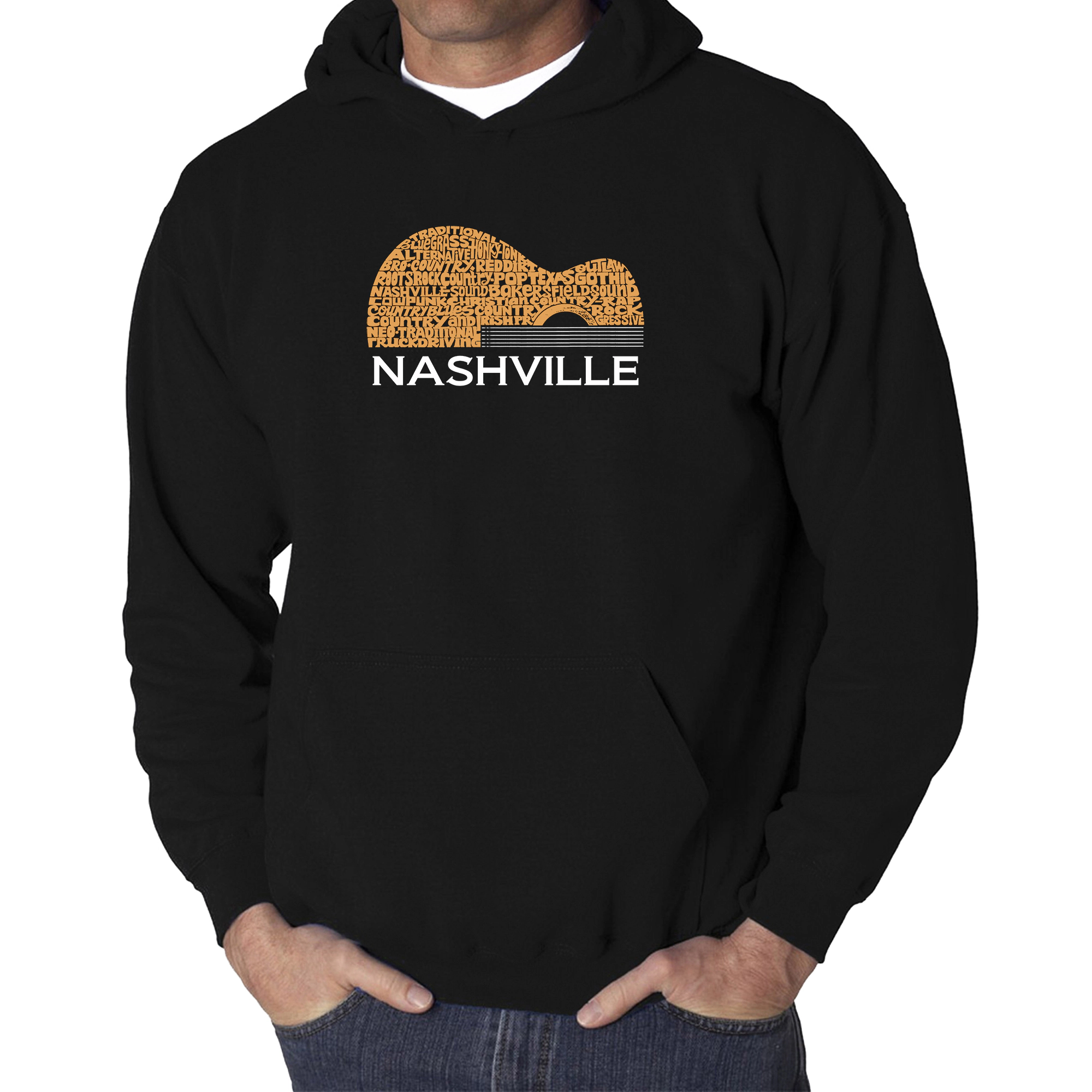 LA Pop Art Nashville Guitar - Men's Word Hooded Sweatshirt