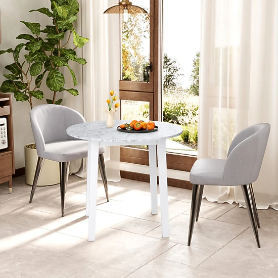 SUGIFT 35-in Round 286-lb Capacity Dining Table with Marble-Textured Veneer Tabletop and Rubber Wood Legs