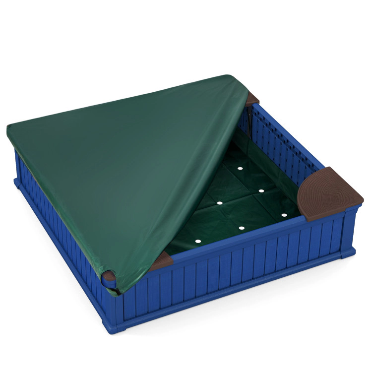 Hivvago Kids Outdoor Sandbox with Oxford Cover and 4 Corner Seats