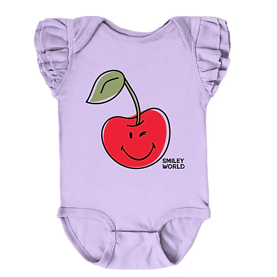 The Juniper Shop - Infant Girl's Flutter Sleeve Bodysuit - SmileyWorld Winky Cherry