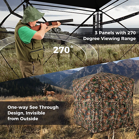 LJG 82 Inch Tall Hunting Blind 270° One Way See Through Ground Tent for 3-4 People