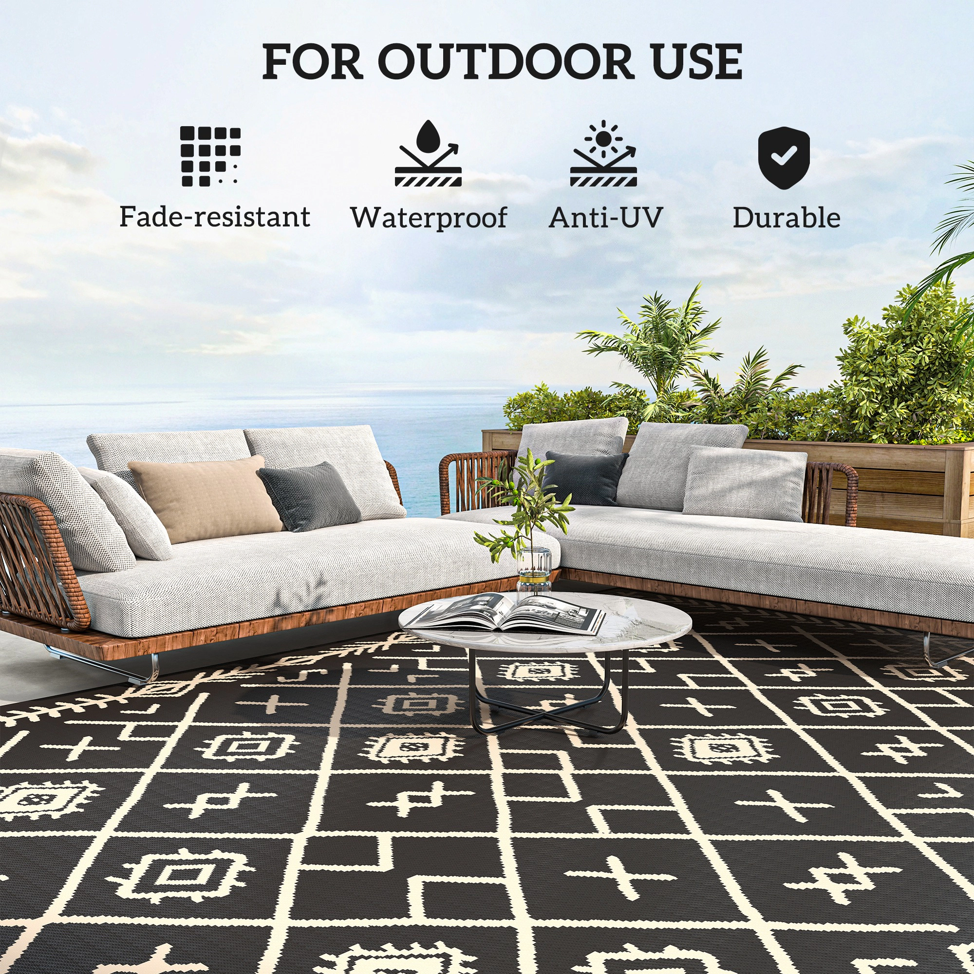 HONGGE Reversible Outdoor Rug, Waterproof Plastic Straw with Carry Bag