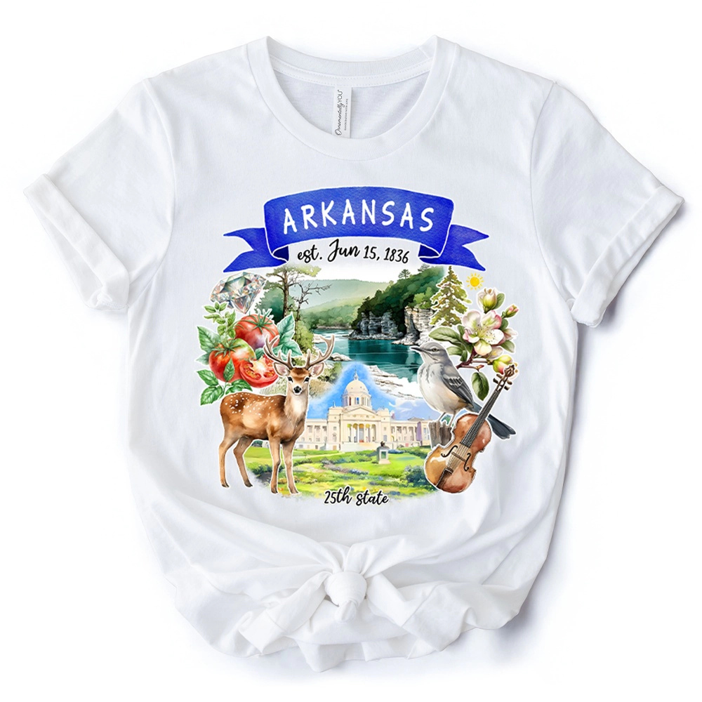 OrnamentallyYou Unisex Artistic Arkansas State Themes And Landmarks T-Shirt