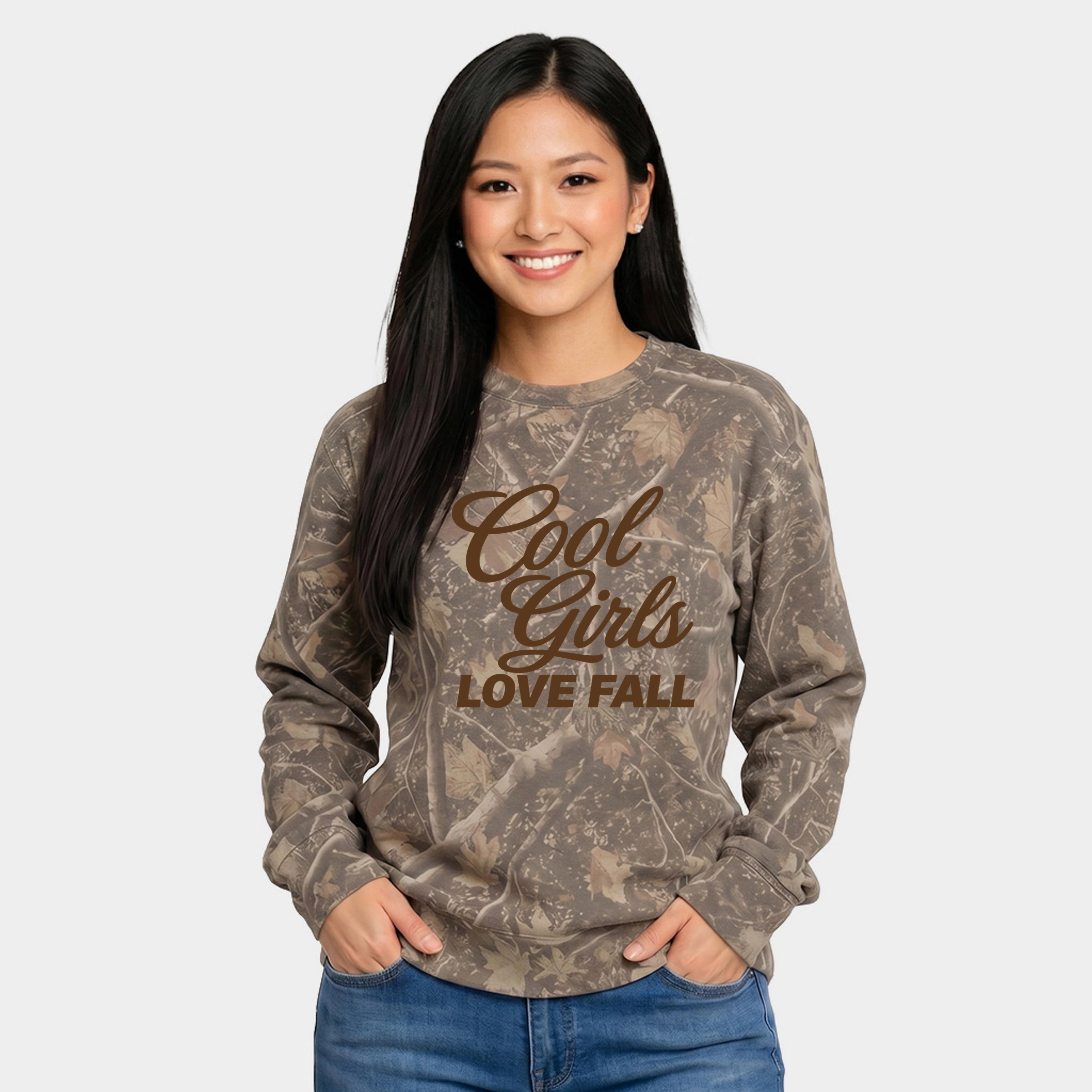 Simply Sage Market - Women's Camo Sweatshirt Cool Girls Love Fall Brown