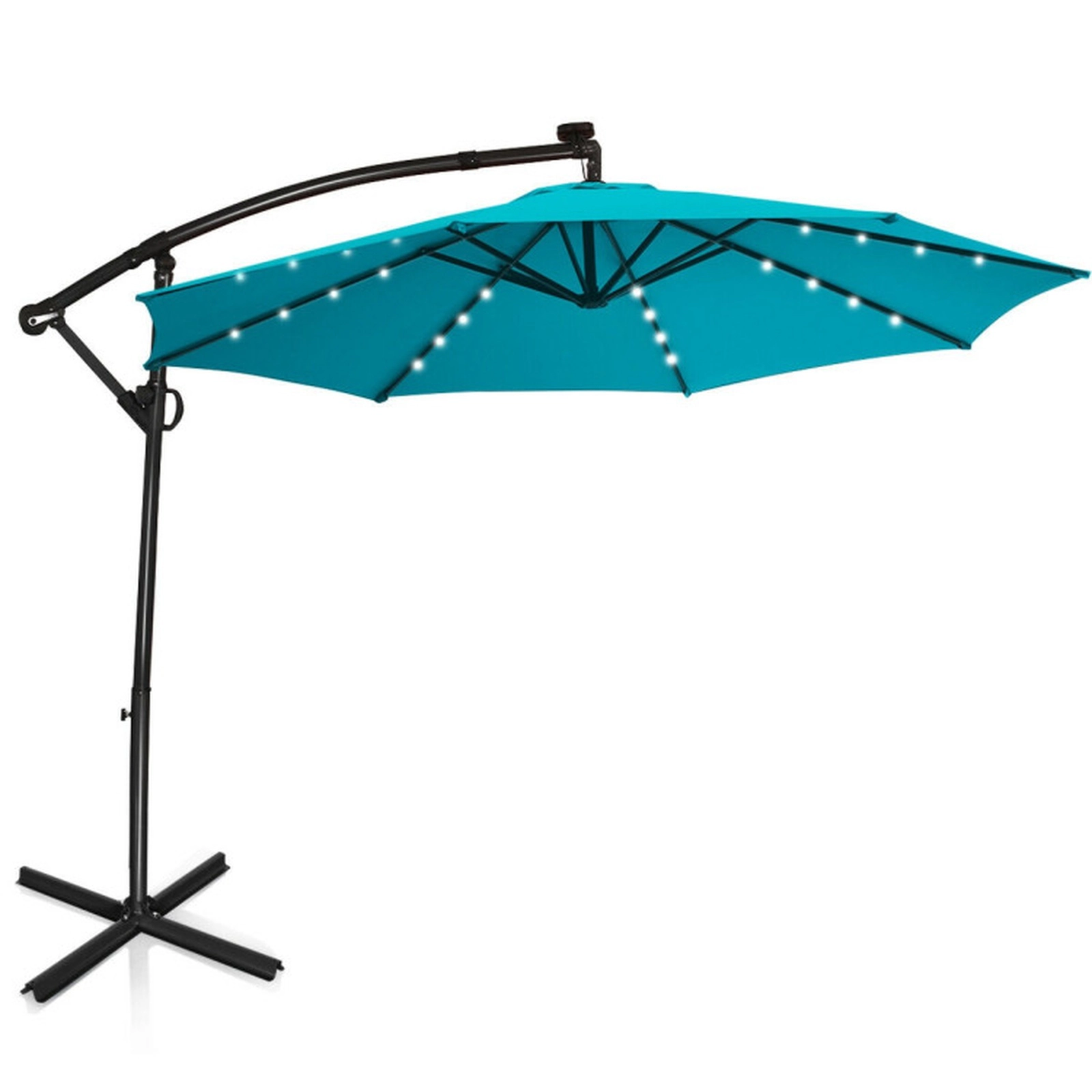 SUGIFT Solar Powered LED Patio Offset Umbrella with 360° Rotation and 32 Lights 10-ft Canopy Turquoise