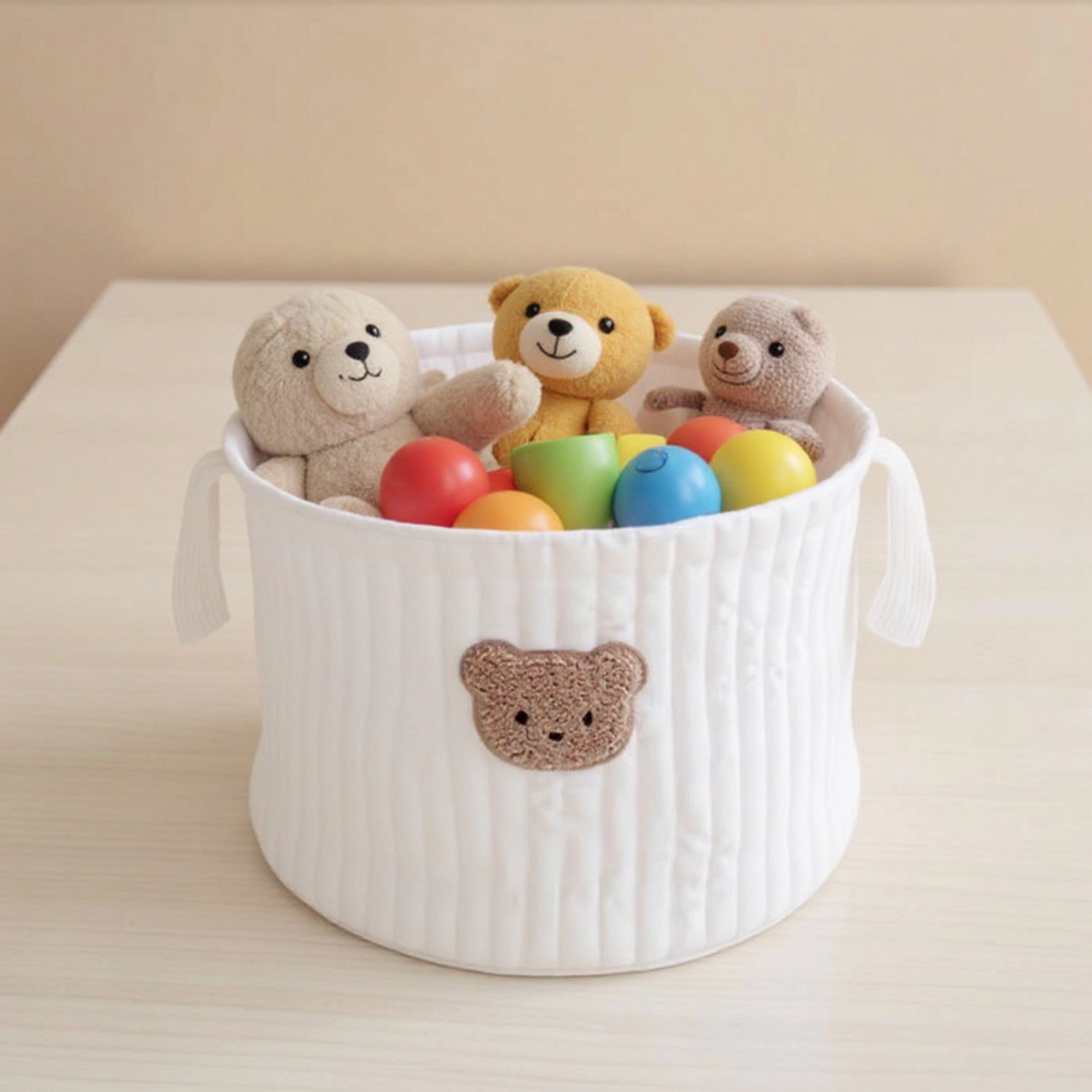Alilang Unisex Soft Fabric Storage Basket with Embroidered Teddy Bear Design and Side Handles 12x9.8x9.8in