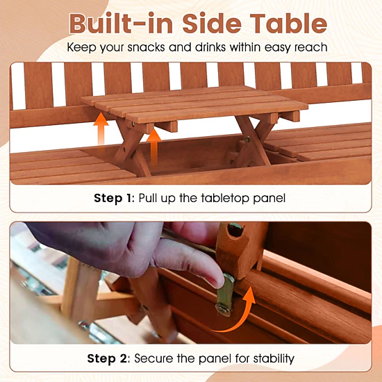 Hivvago Outdoor Wood Garden Bench With Pull-Out Center Table