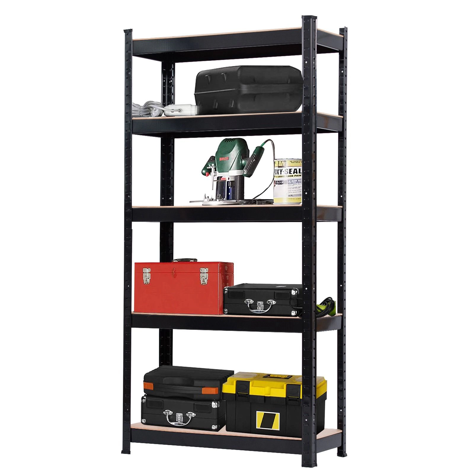Flynama 5 Tier Metal Storage Rack 59.1 x 27.6 x 11.8 in with MDF Boards Heavy Duty for Home Kitchen Garage and Office